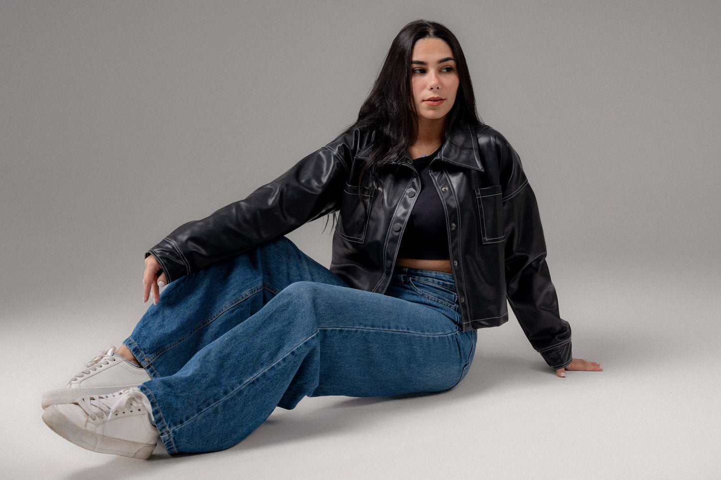 Stitched Leather Jacket in Black