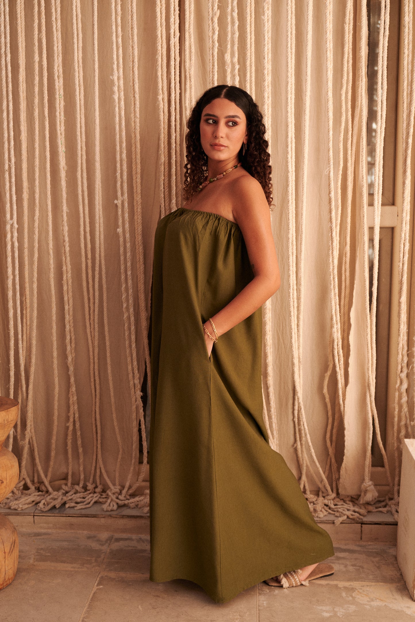 Flowy Maxi Dress in Olive