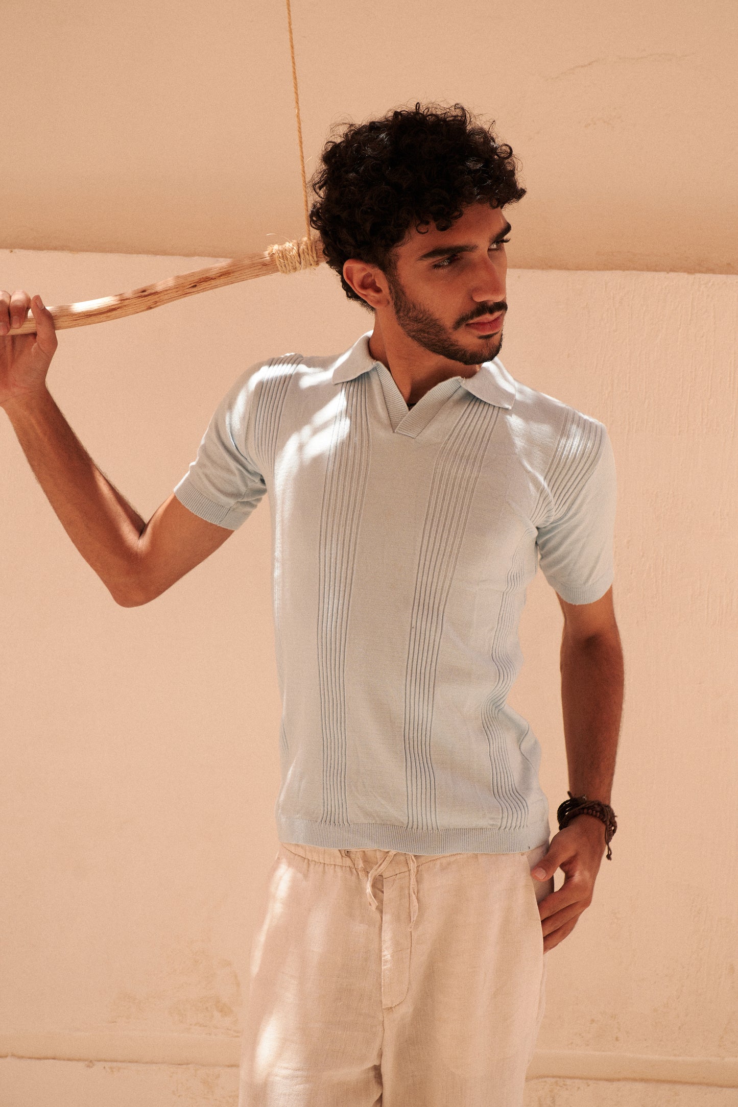 Knitted Polo Tshirt in Sky Blue