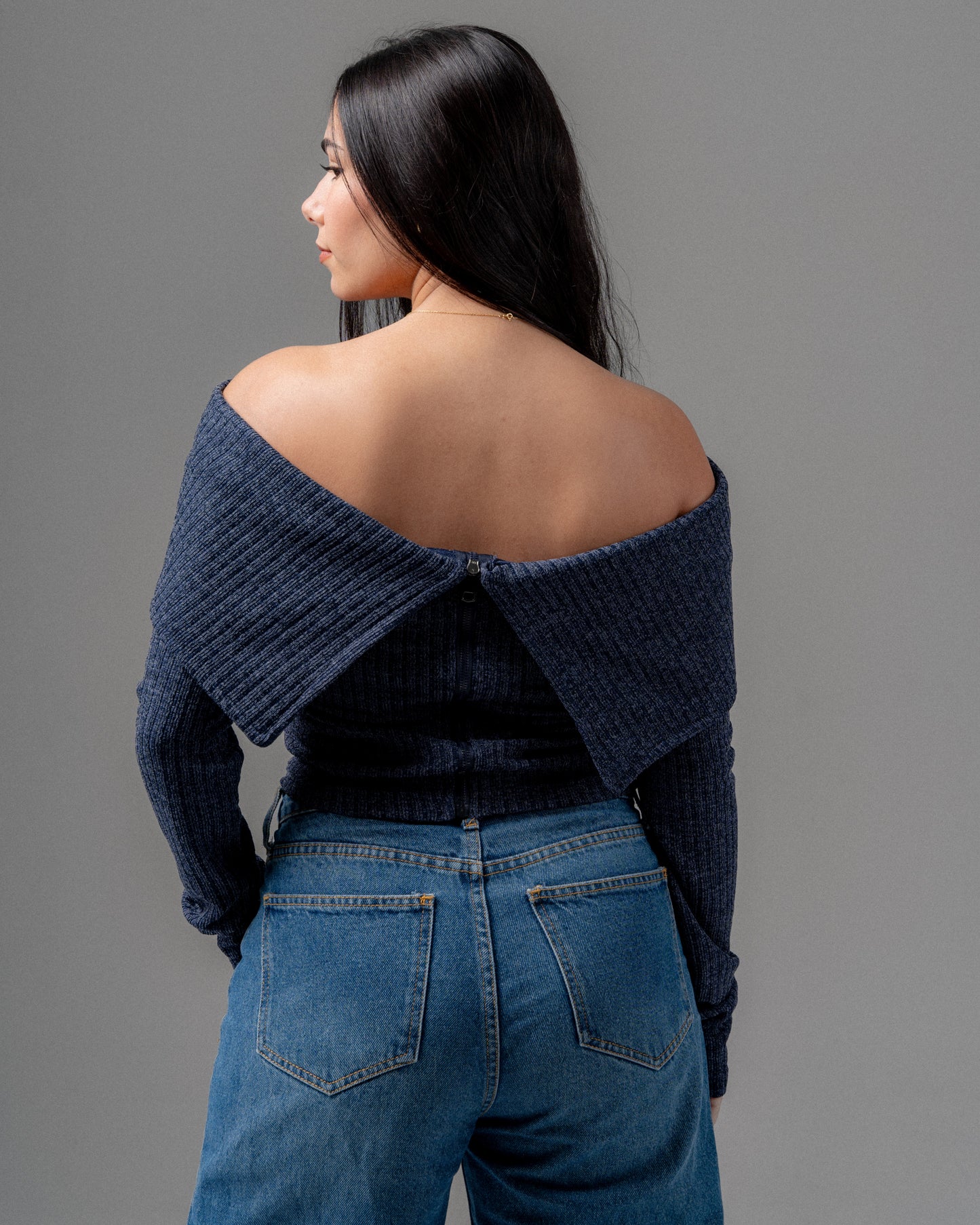 Refined Zipper Top in Navy Blue