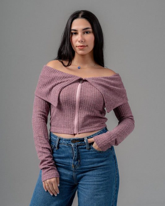 Refined Zipper Top in Cashmere Pink