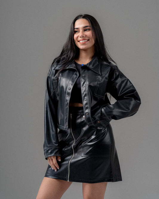 Stitched Leather Jacket in Black