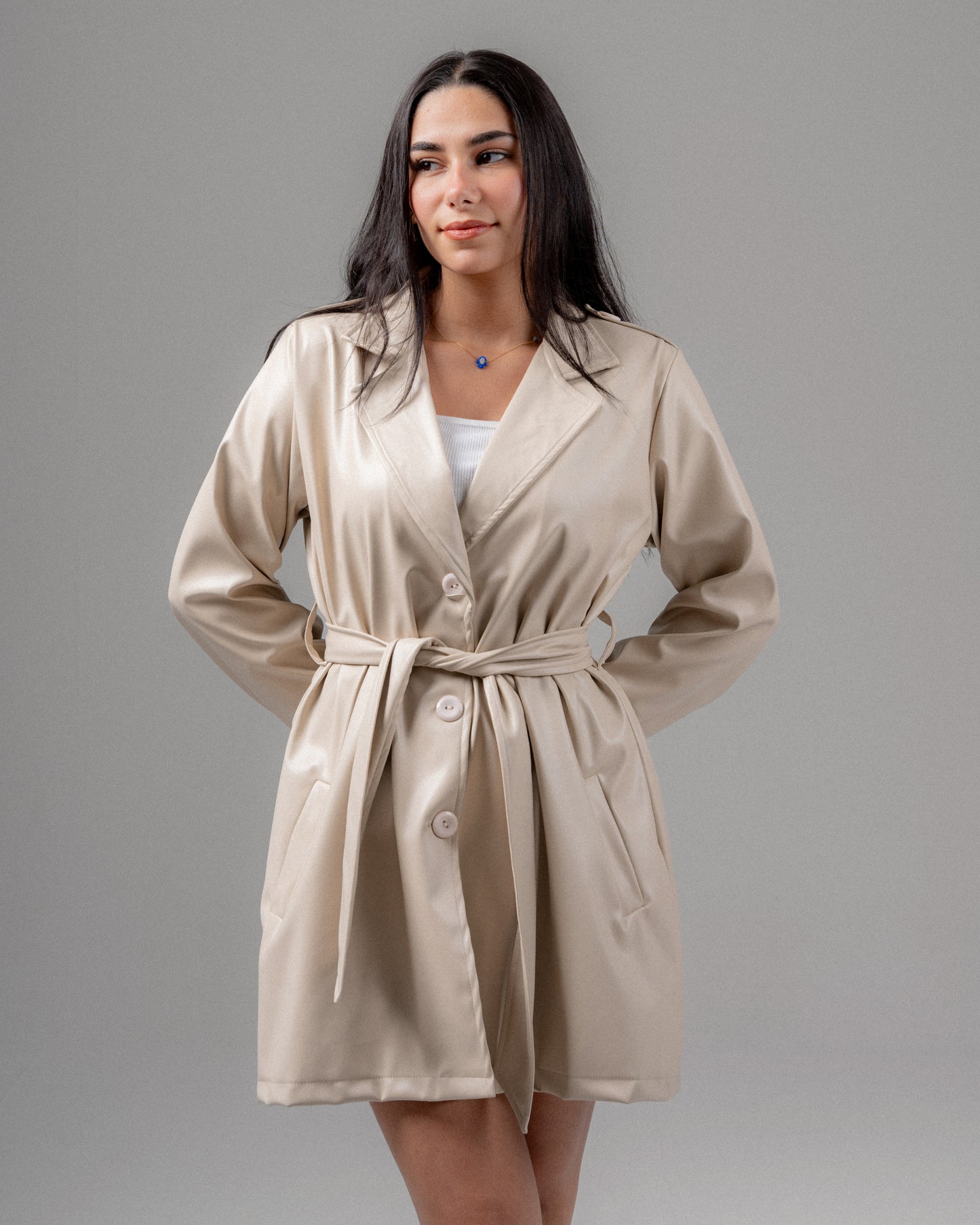 Chameleon Leather Short Coat in Cream