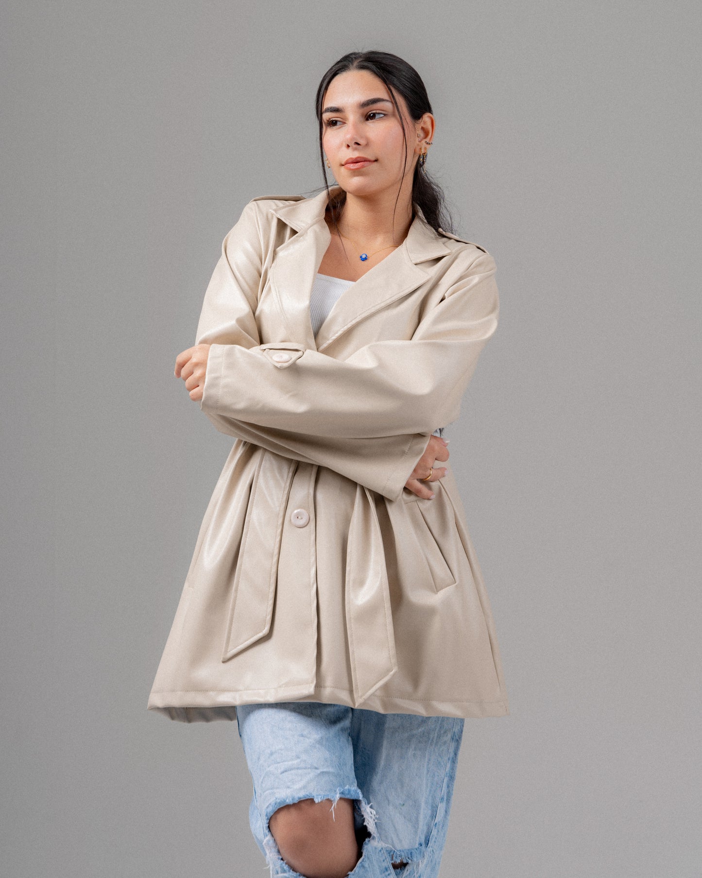 Chameleon Leather Short Coat in Cream