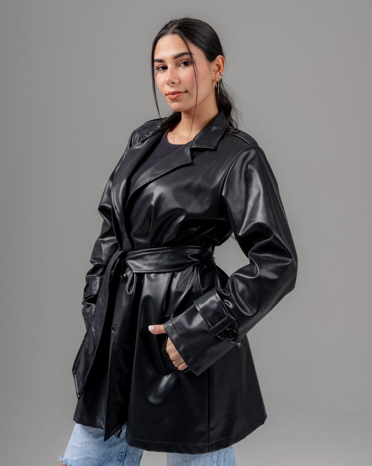 Chameleon Leather Short Coat in Black