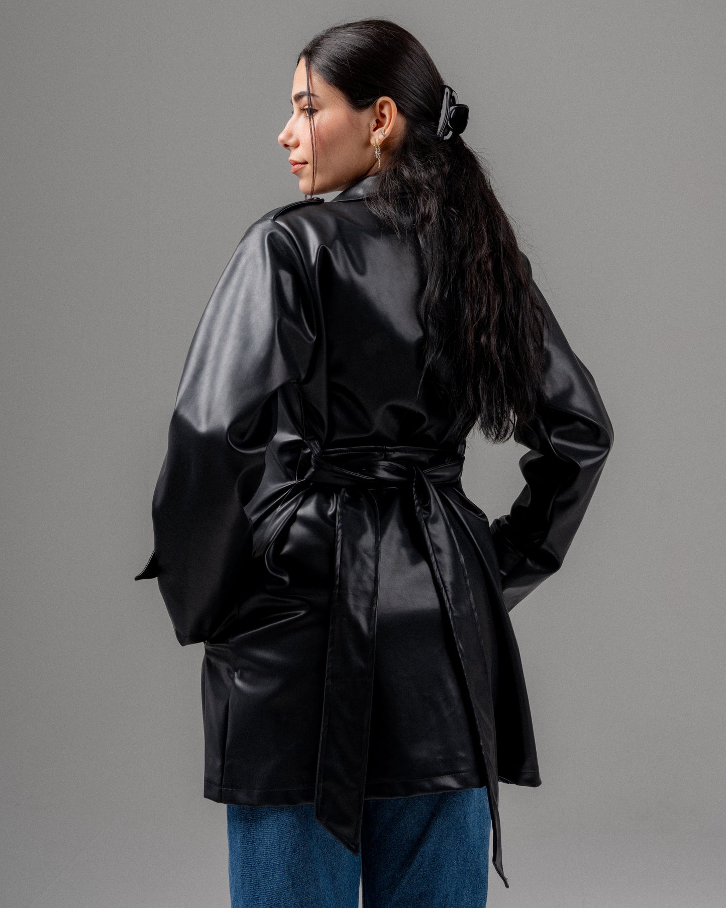 Chameleon Leather Short Coat in Black