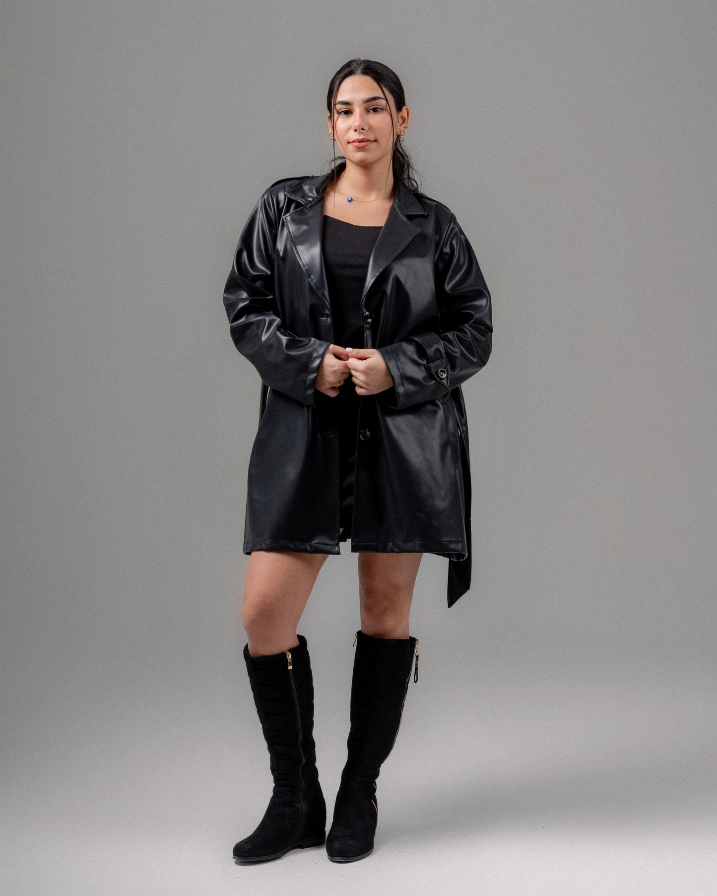 Chameleon Leather Short Coat in Black