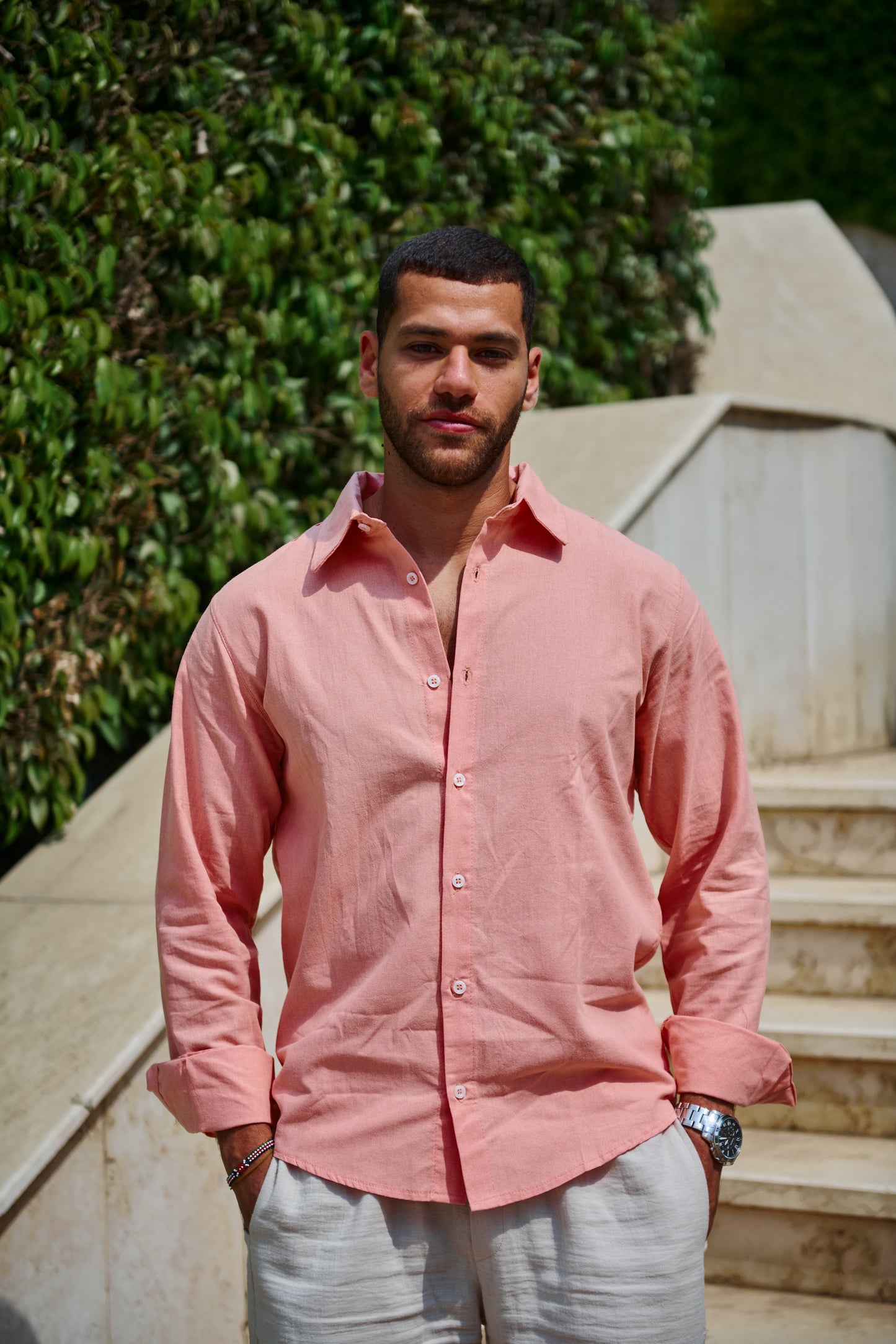The Linen Shirt in Coral