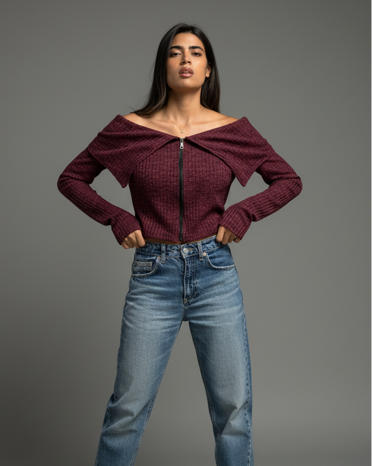 Refined Zipper Top in Burgundy
