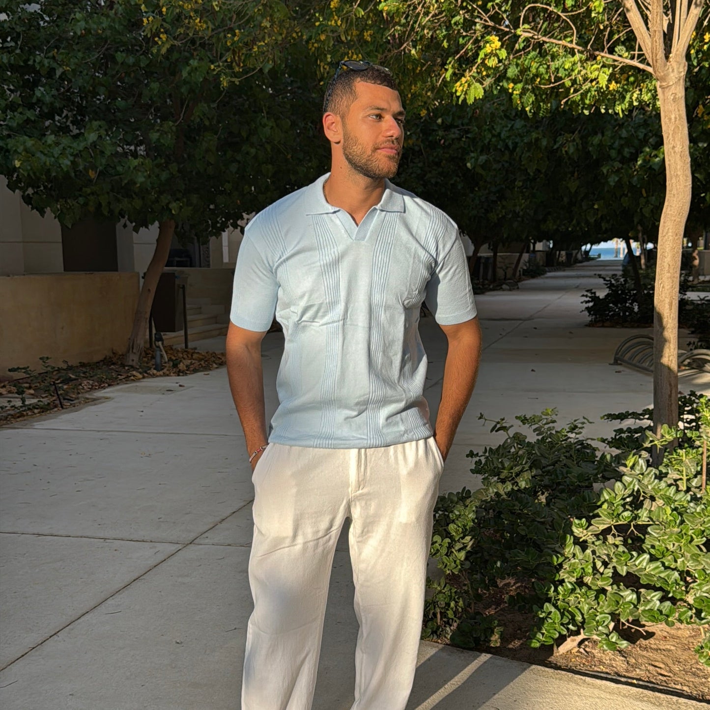 Knitted Polo Tshirt in Sky Blue