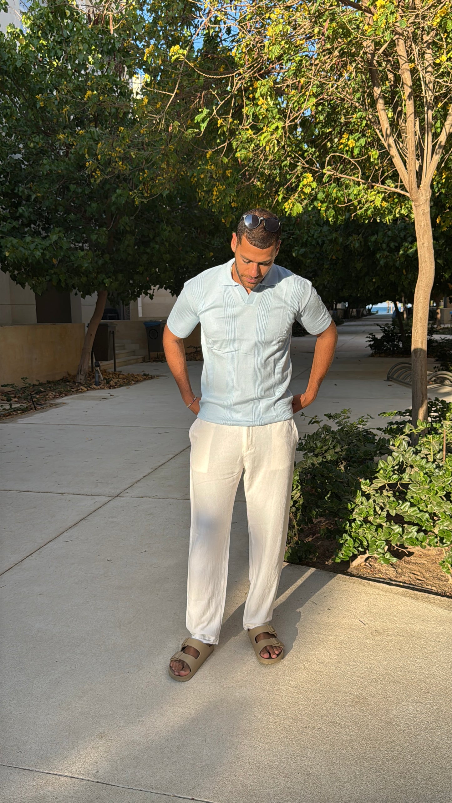 Knitted Polo Tshirt in Sky Blue